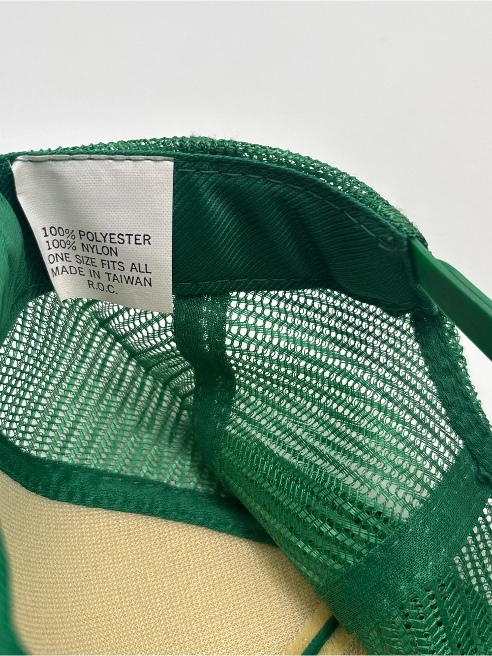 Green Mesh Trucker Hat with Yellow Embroidered Slogan - Unbranded